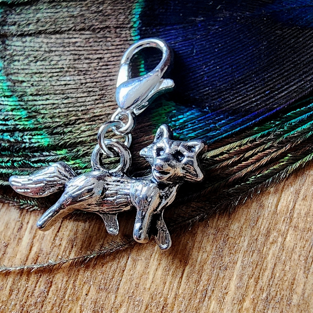 5/$25 Silver Fox Charm for Bracelet Animal Zipper Pull Celtic Goddess Witch Gift